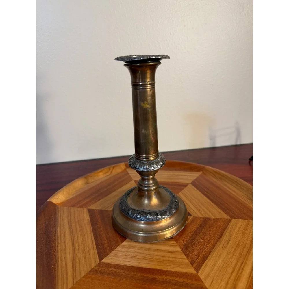Vintage Brass Candlestick Holder Ornate Decorative Banding Antique Gold Fini8.5